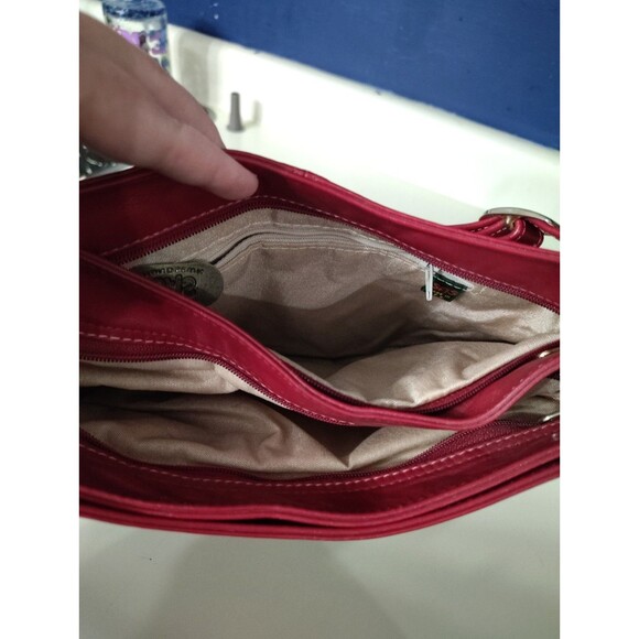 SAS Vintage Red Leather Adjustable Strap Shoulder Bag Purse Handbag - Picture 5 of 12